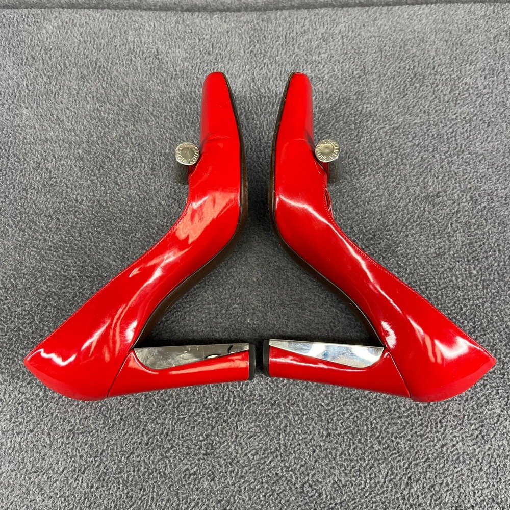 Louis Vuitton Shine Pump Women 39 Red Patent Leather Square Toe Cylinder Heels - Picture 6 of 16